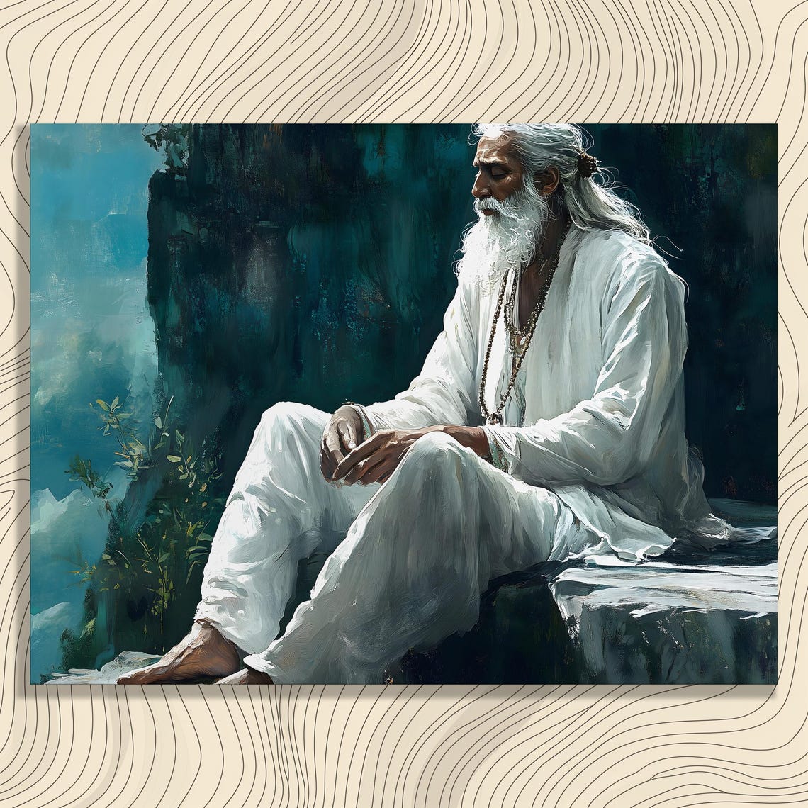 Meditation Sage Canvas Wall Art Serene Monk Portrait On Cliff Spiritual Decor For Mindfulness