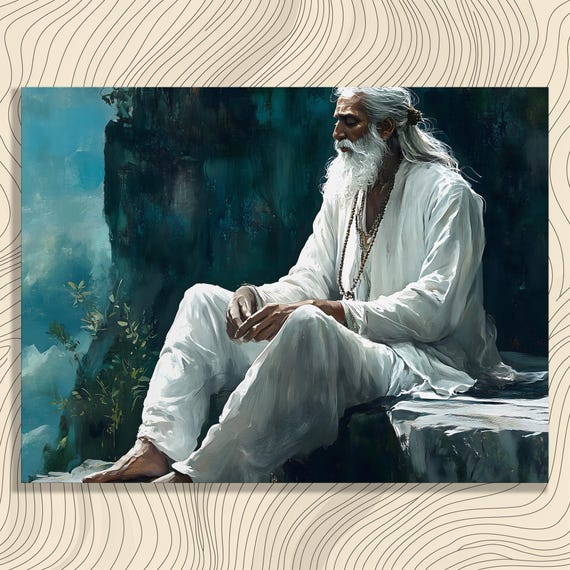 Meditation Sage Canvas Wall Art Serene Monk Portrait On Cliff Spiritual Decor For Mindfulness