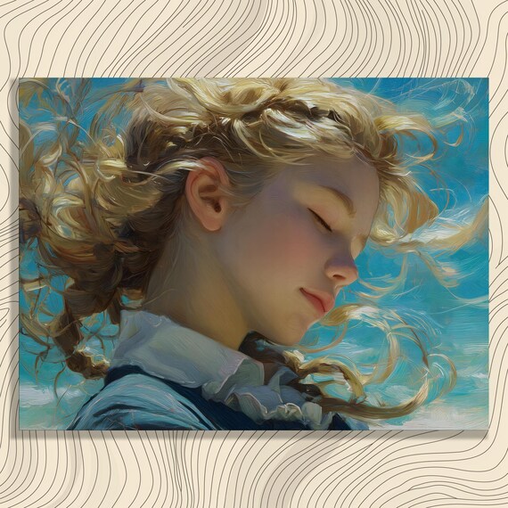Painterly Golden Hair Woman Windswept Blue Sky Impressionist Art Poster