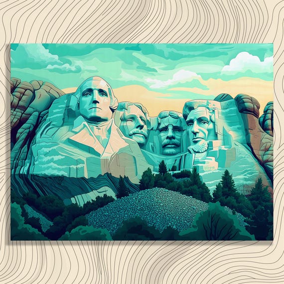 Mount Rushmore Canvas Wall Art Bold Vibrant Modern Pop Print Decor Gift For Lovers History Buffs Us Landmark Enthusiasts