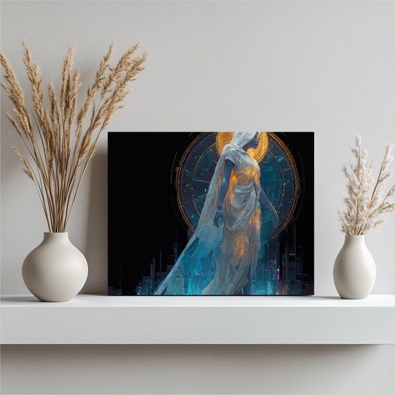 Ethereal Glowing Celestial Woman Futuristic Light Spirit Poster