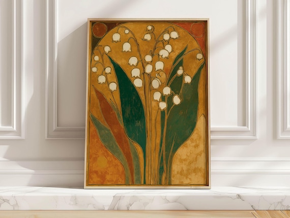 Lily of the Valley Art Nouveau Gold Floral Vintage Wall Poster