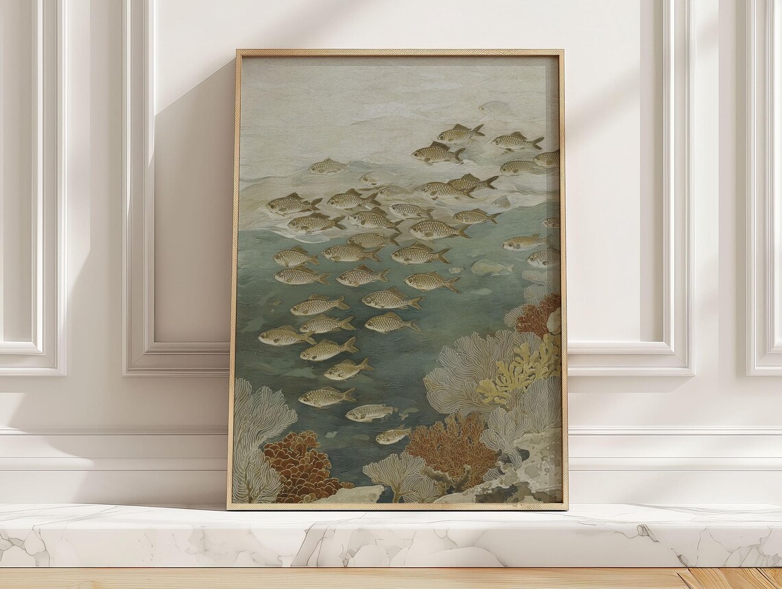 Vintage School Of Fish Over Reef Coral Tropical Sea Life Poster