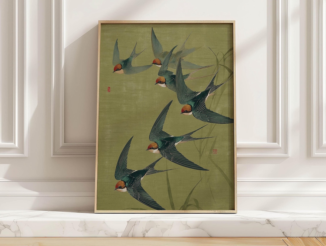 Swallow Birds Japanese Style Art Print, Living Room