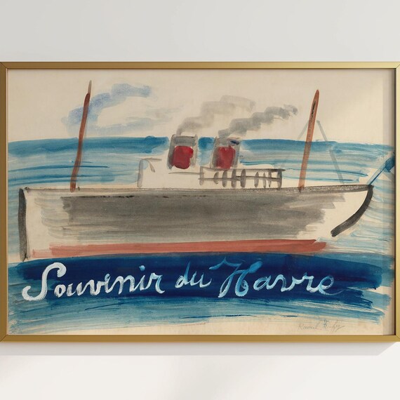 Raoul Dufy Souvenir du Havre Ship Watercolor Vintage Art Poster