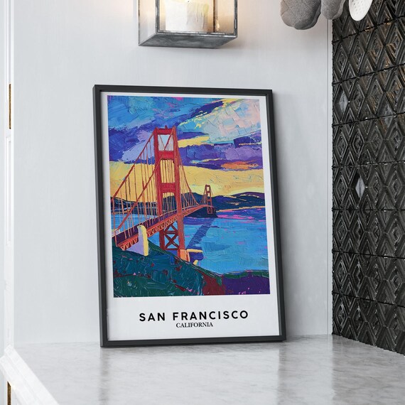 Golden Gate Bridge Sunset San Francisco Impressionist Poster