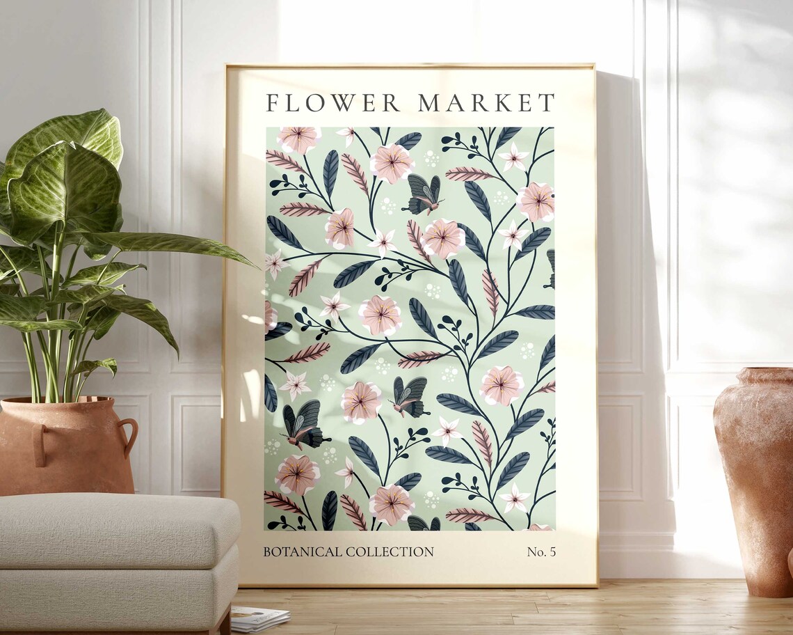 Flower Market Living Room Botanical Poster Print