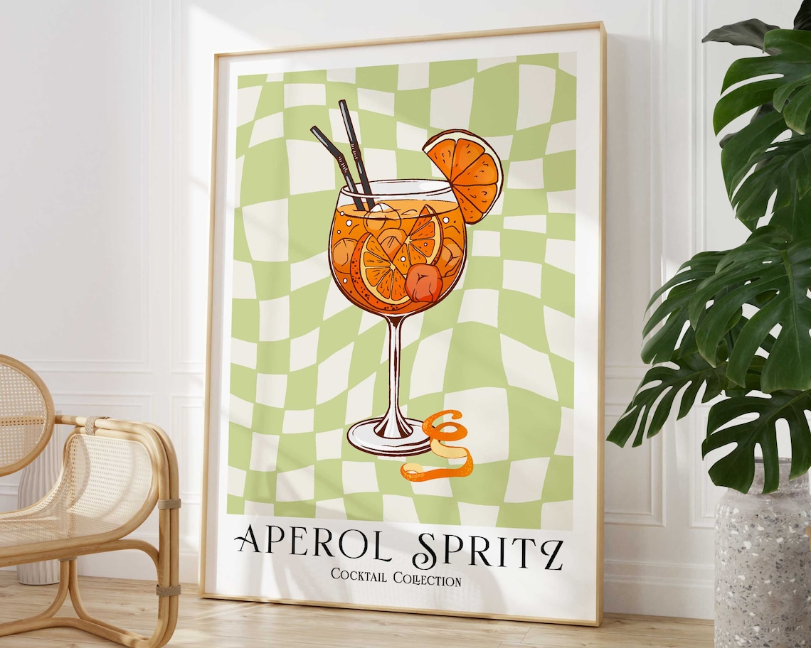 Aperol Spritz Cocktail Retro Poster, Kitchen Decor