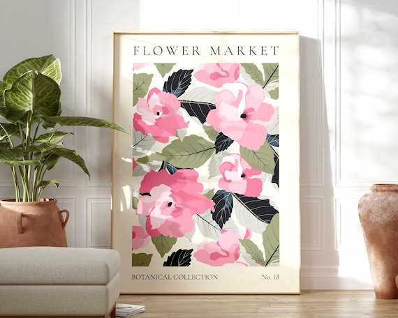 Pink Flower Market Boho Abstract Floral Art Print