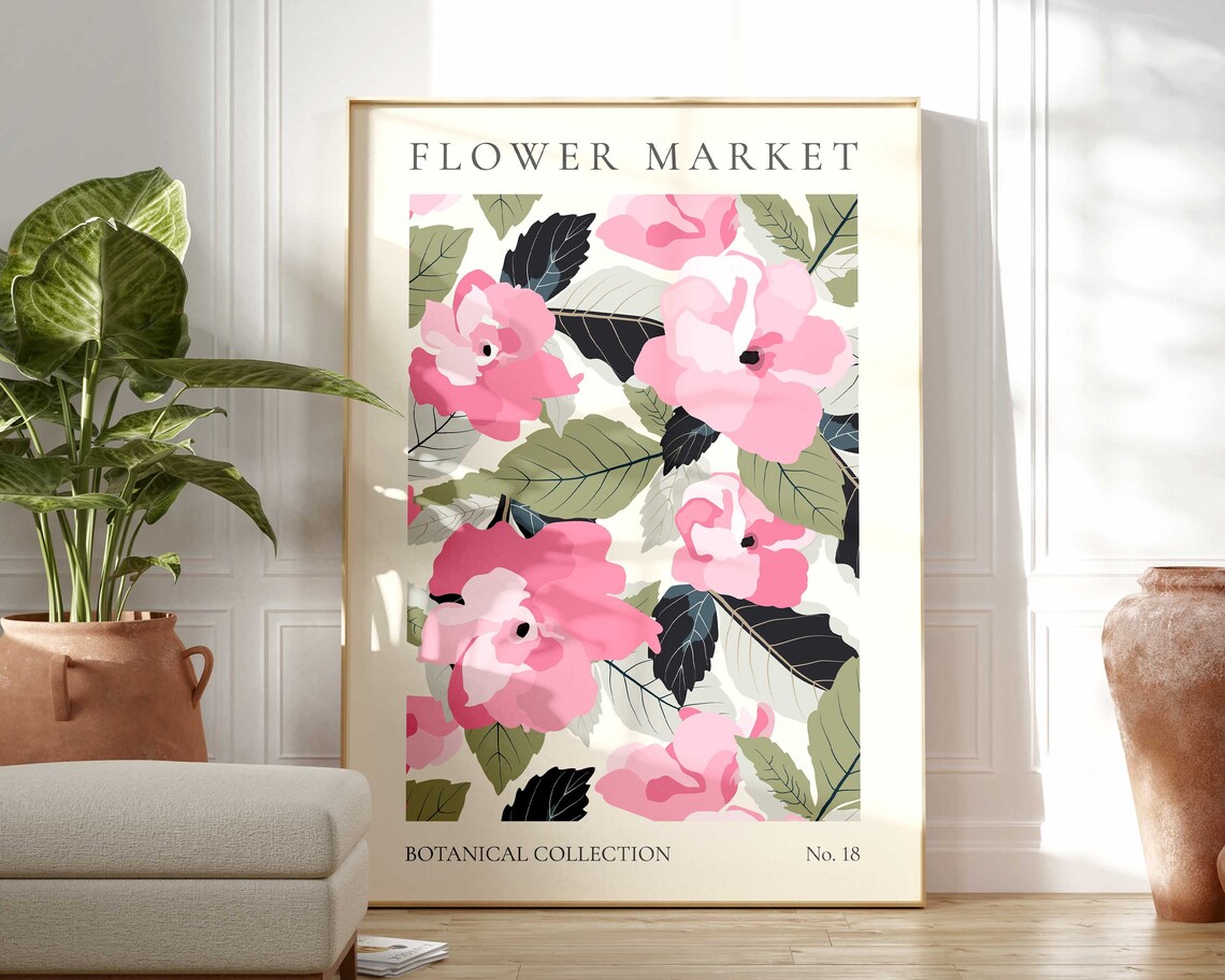 Pink Flower Market Boho Abstract Floral Art Print