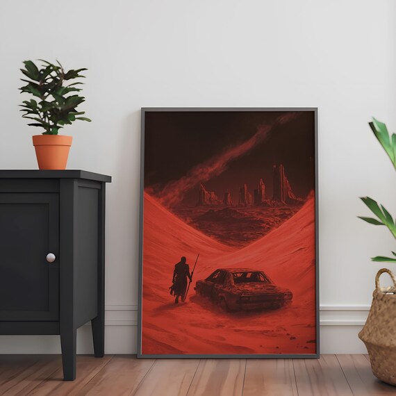 Red Desert Warrior Ruins Apocalyptic Dystopian Fantasy Art Poster