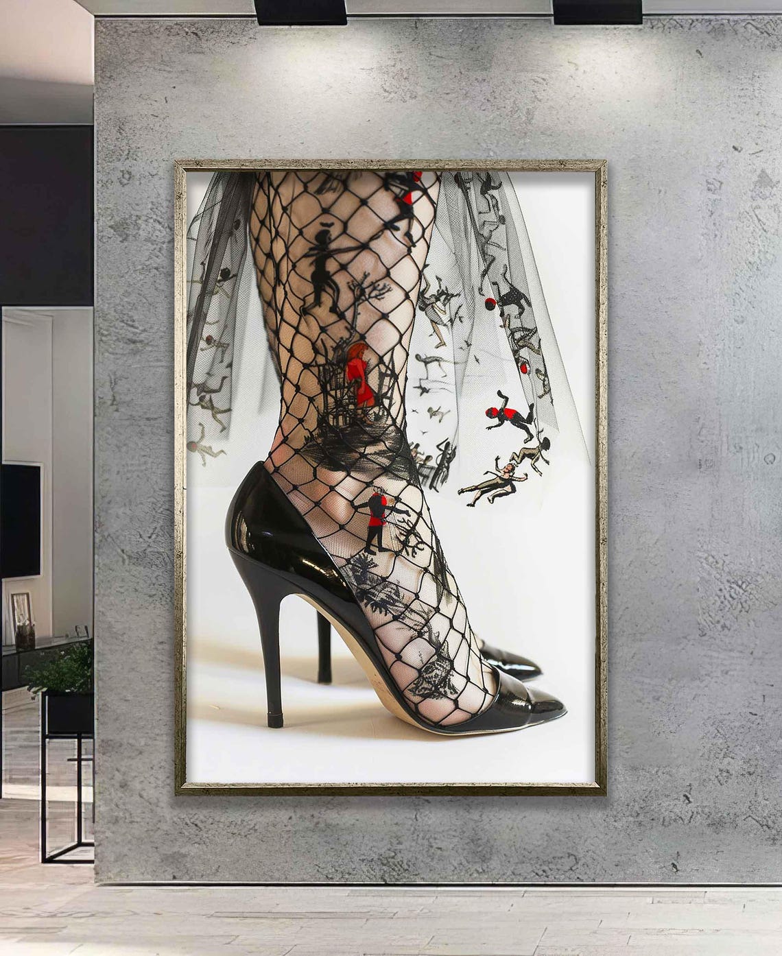 Fishnet Stocking With Tiny Figures Fashion Photography Poster - Image 5