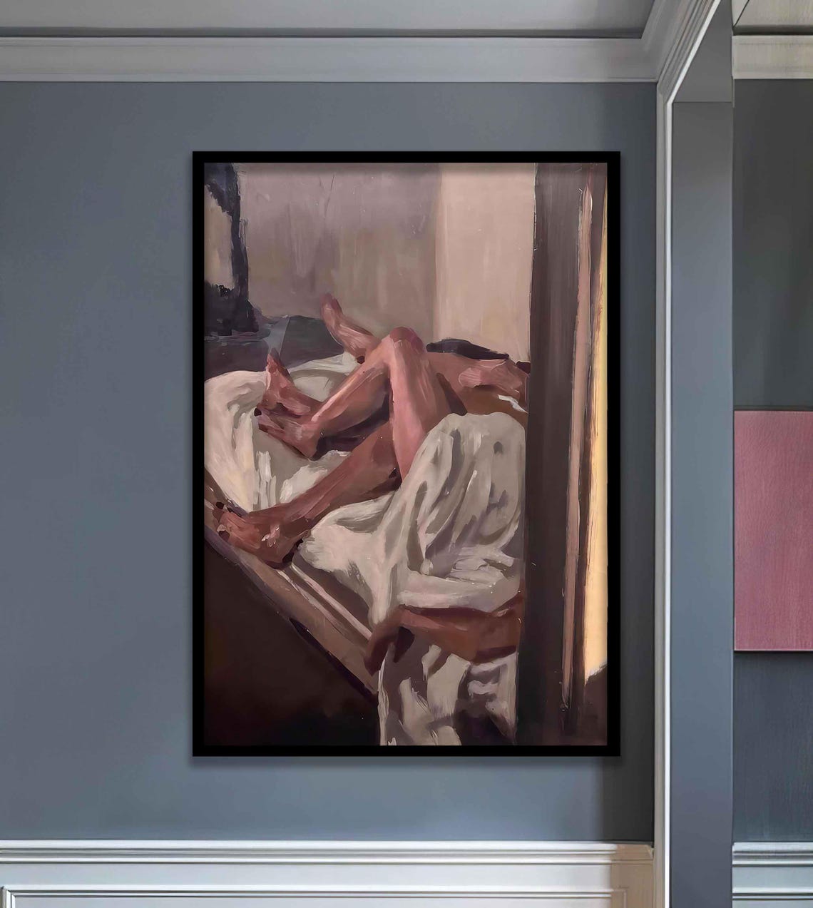 Abstract Figurative Painting Of An Embracing Couple In Bed Poster - Image 3
