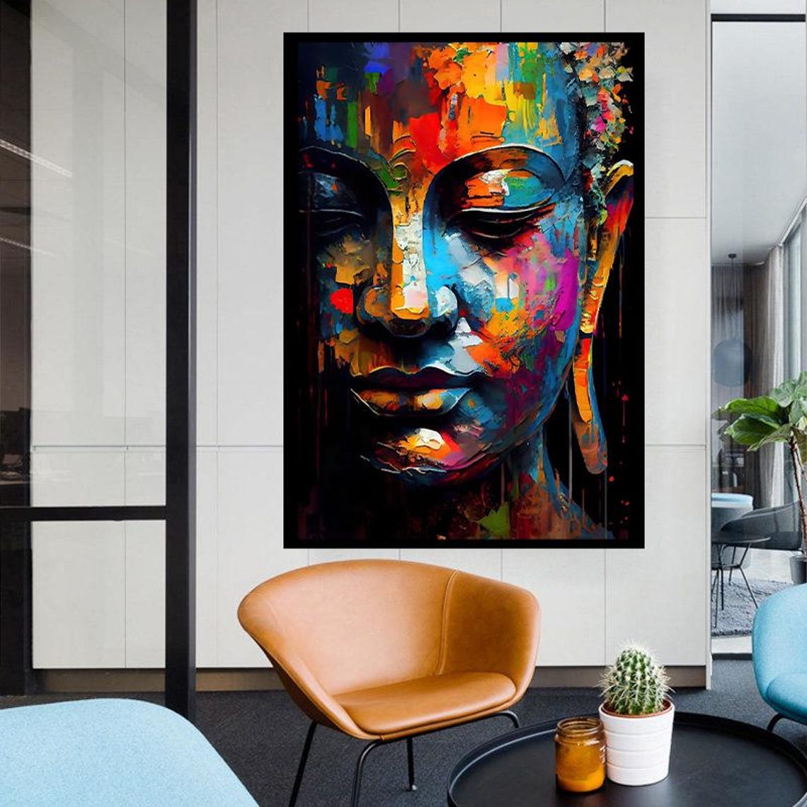 Colorful Abstract Buddha Face Modern Oil Painting Zen Decor Poster - Image 5