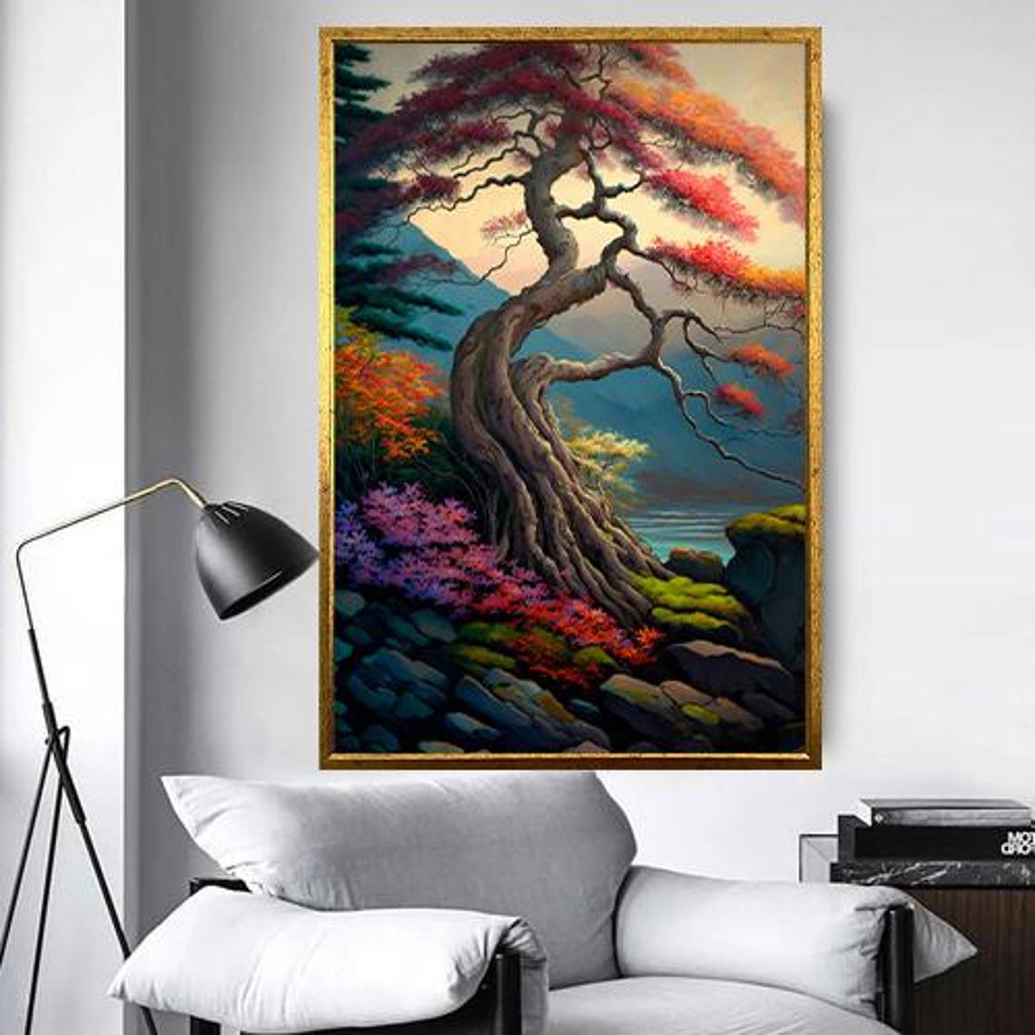 Twisted Red Tree Mountain Sunset In Vibrant Colorful Nature Poster - Image 4