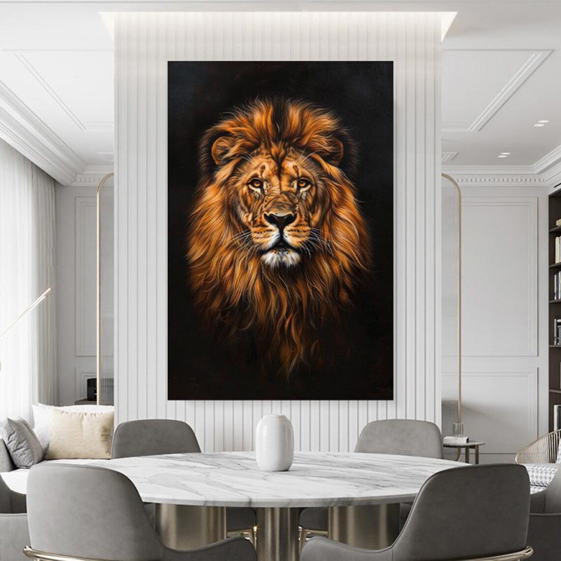 Majestic Golden Maned Lion Portrait on a Dark Background Poster - Image 2