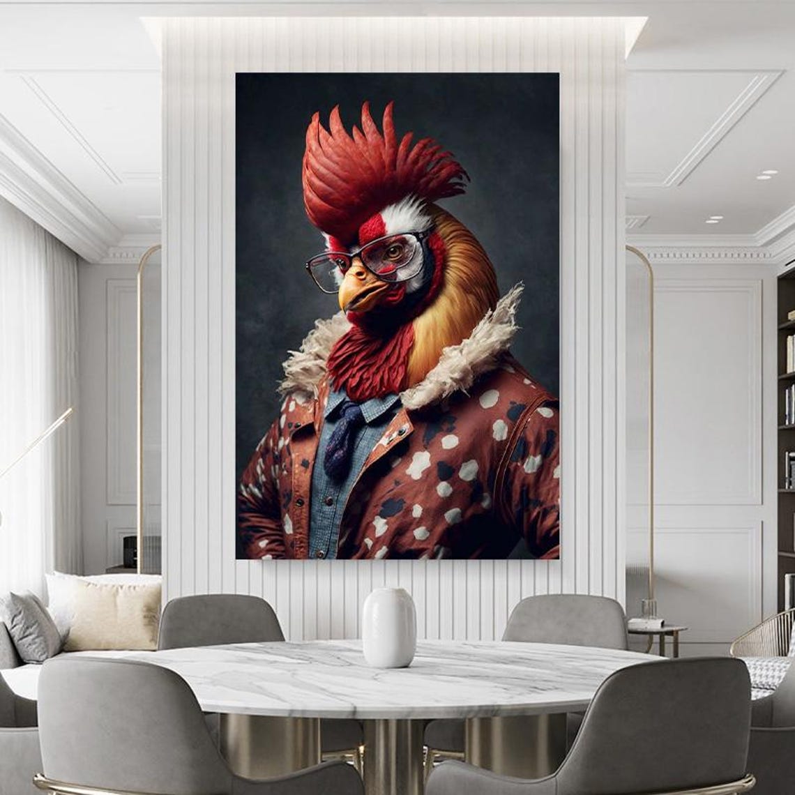 Dapper Rooster Wearing Glasses Suit Jacket Quirky Portrait Poster - Image 4