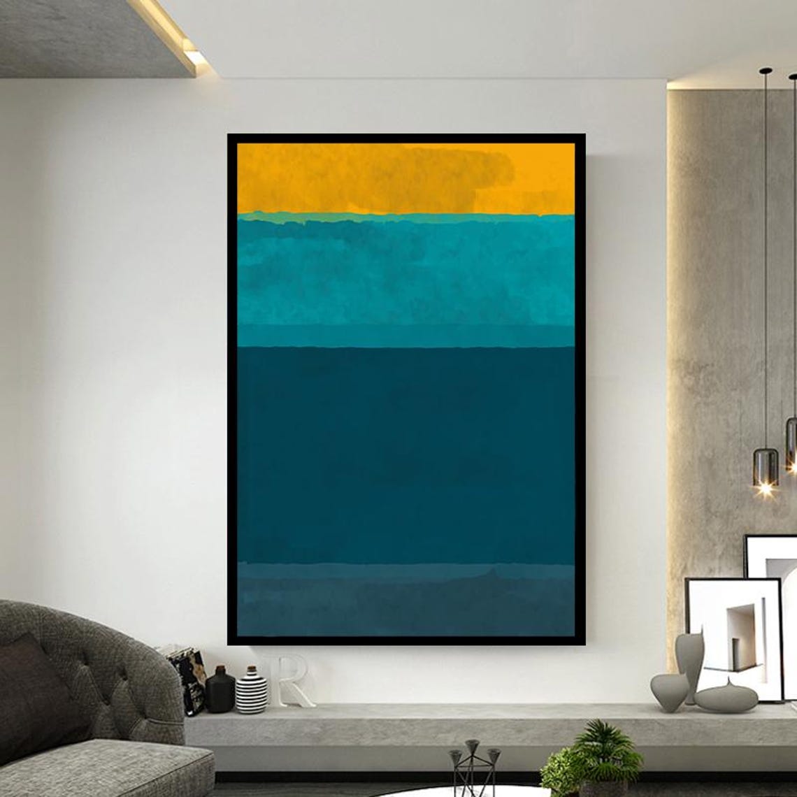 Rothko Style Mustard Yellow Teal Color Field Abstract Art Poster - Image 2