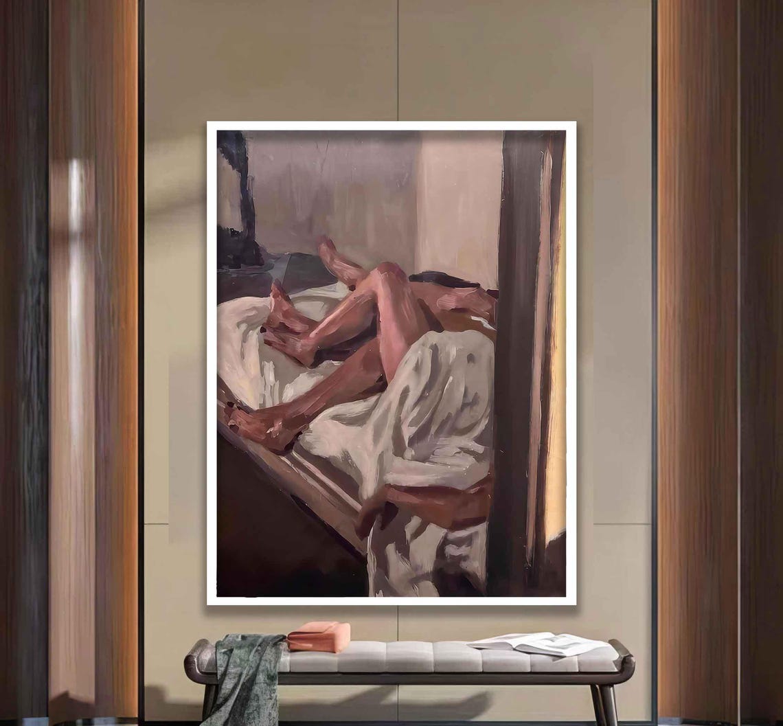 Abstract Figurative Painting Of An Embracing Couple In Bed Poster - Image 2