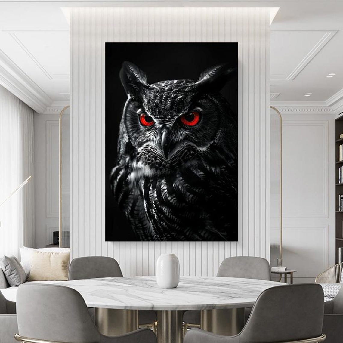 Black Owl With Piercing Red Eyes Dark Dramatic Wildlife Print - Image 3