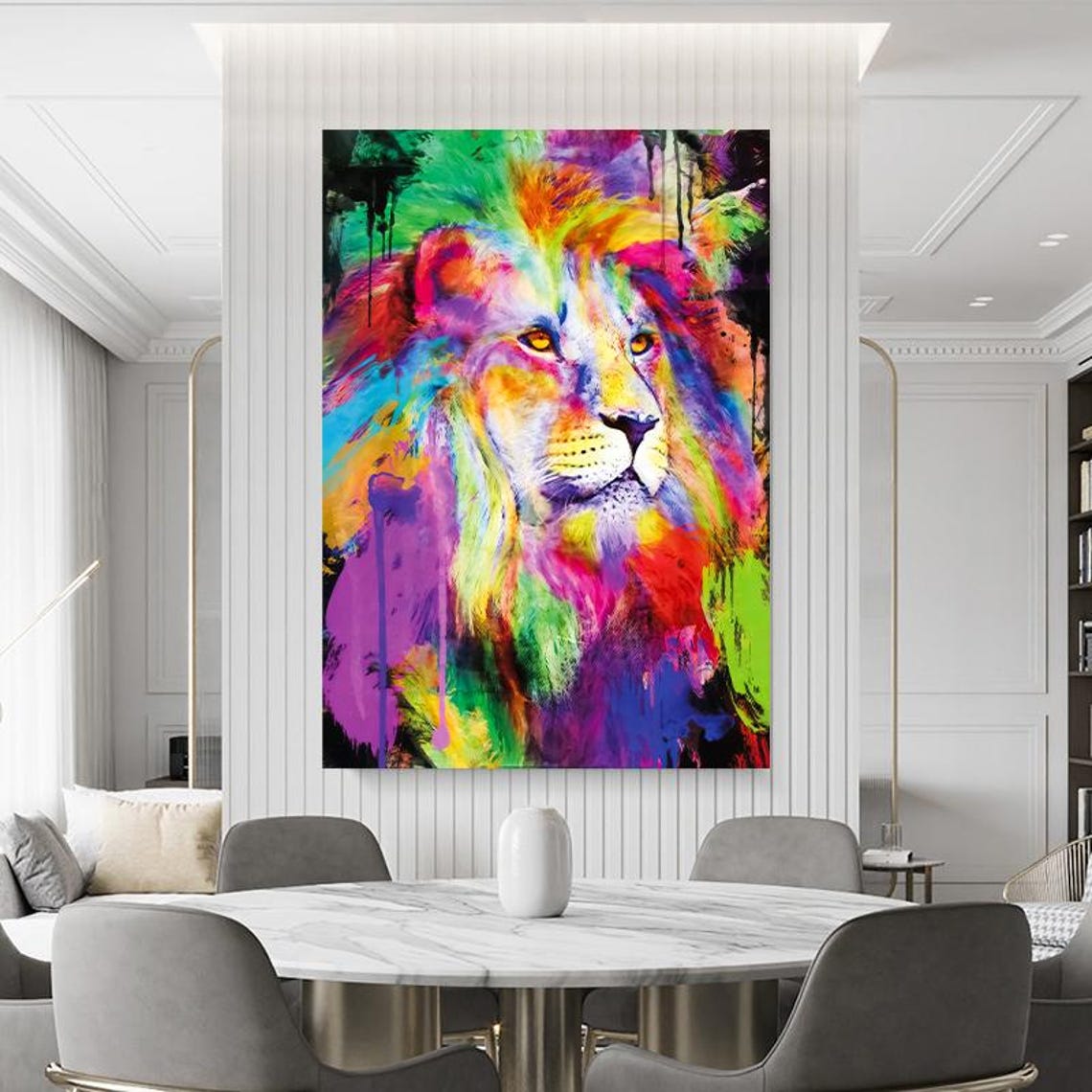 Rainbow Multicolor Splash Paint Lion Portrait Animal Art Poster - Image 3