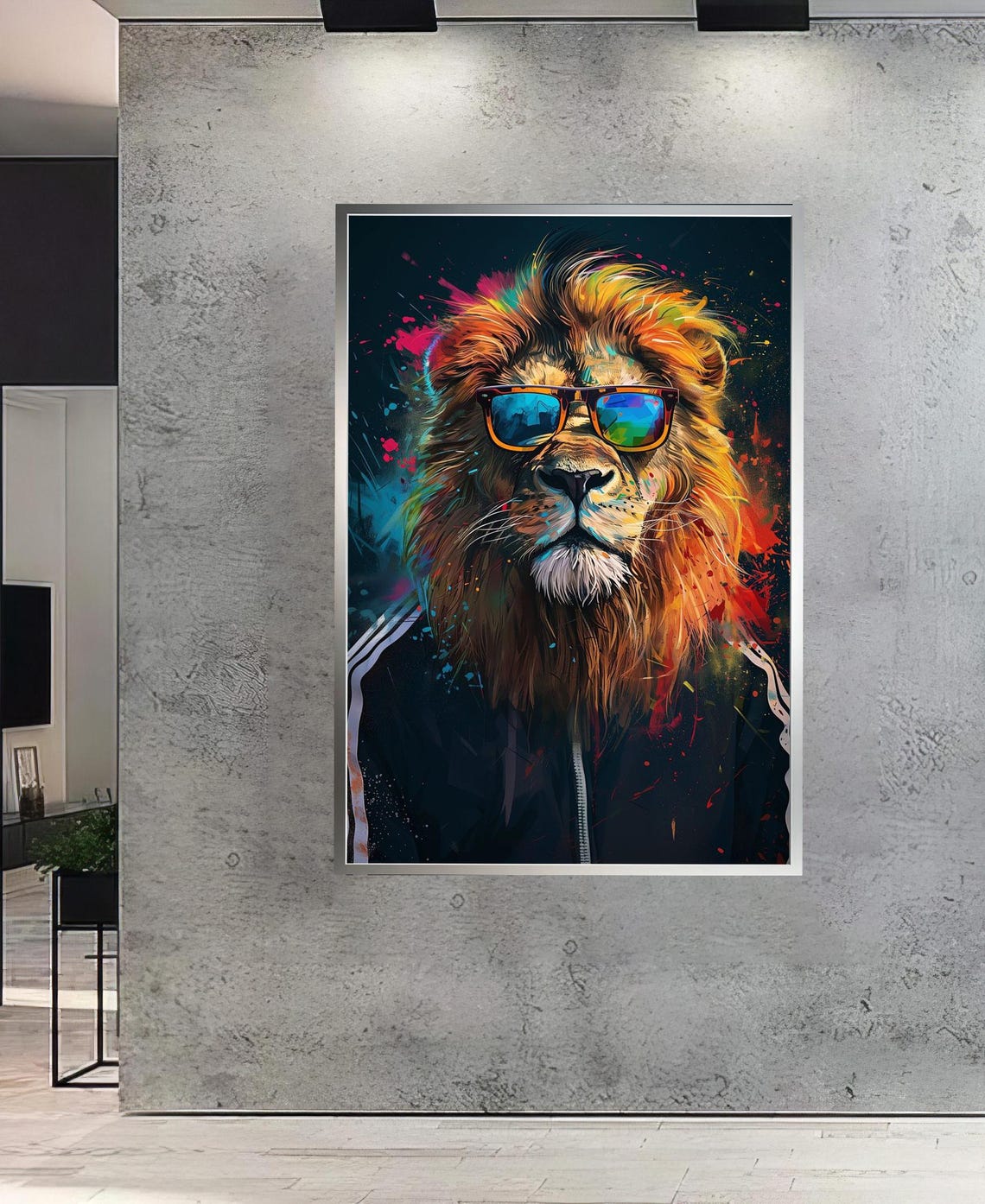 Colorful Lion With Cool Sunglasses Splash Paint Pop Art Poster - Image 5