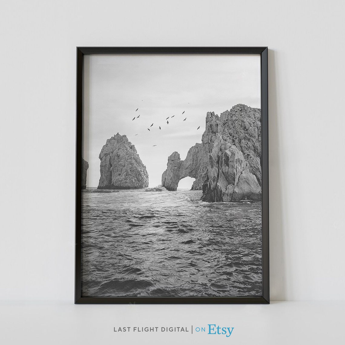Cabo San Lucas El Arco Rock Arch Ocean Black And White Photo Poster