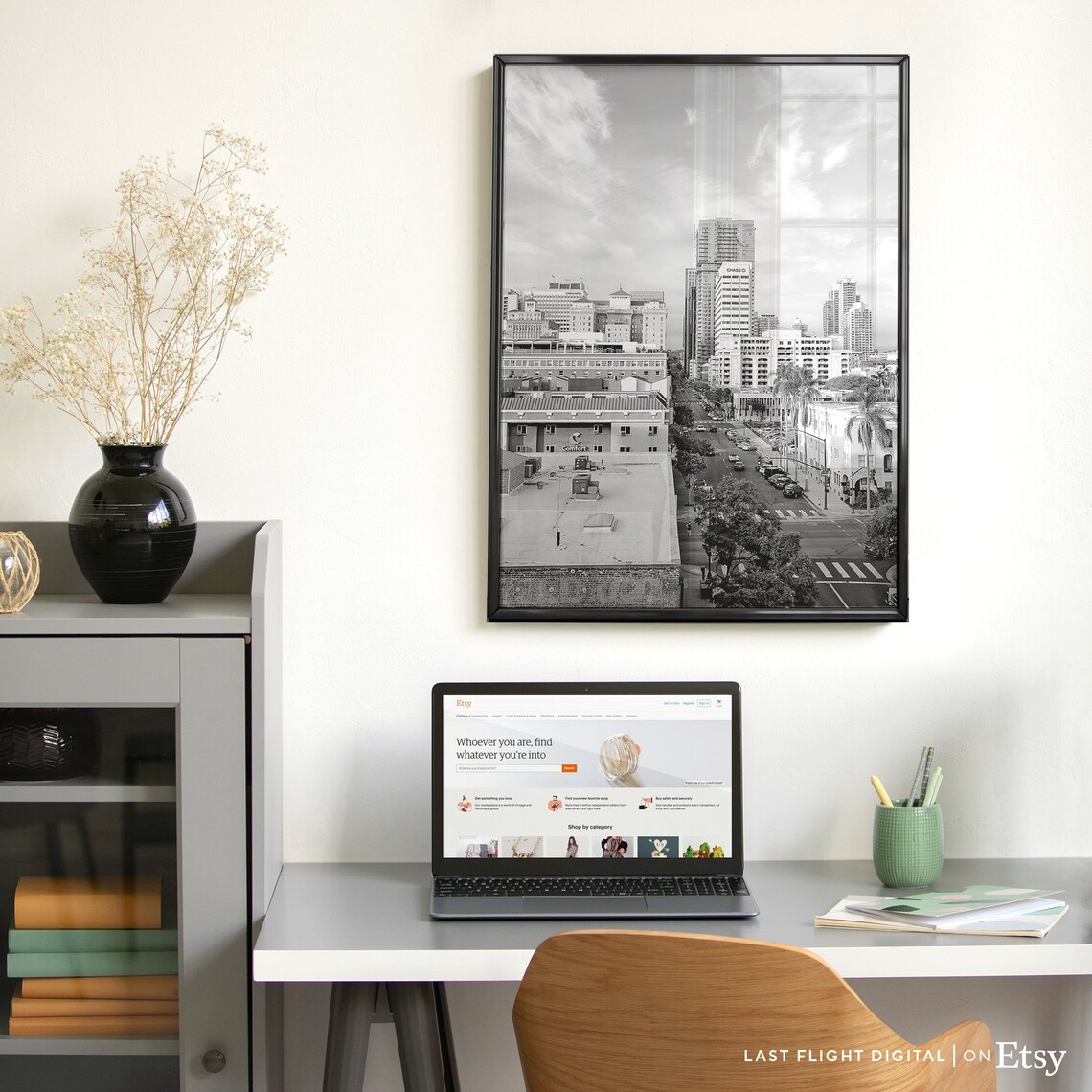 California San Diego Downtown Skyline Street Black White Poster - Image 5