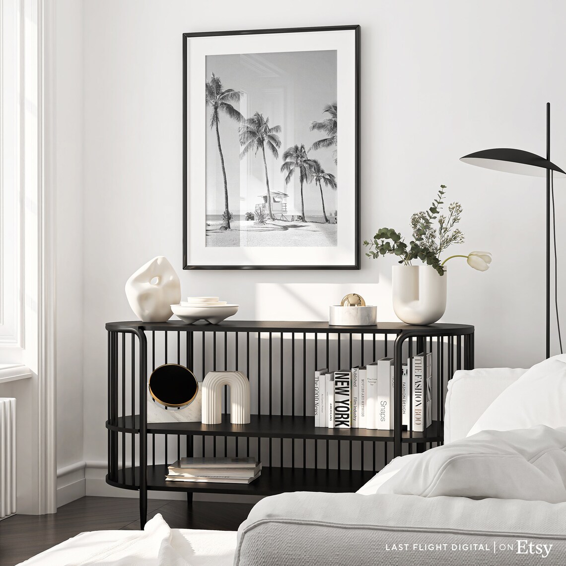Hawaii Beach Palm Trees Lifeguard Tower Island Black White Poster - Image 3