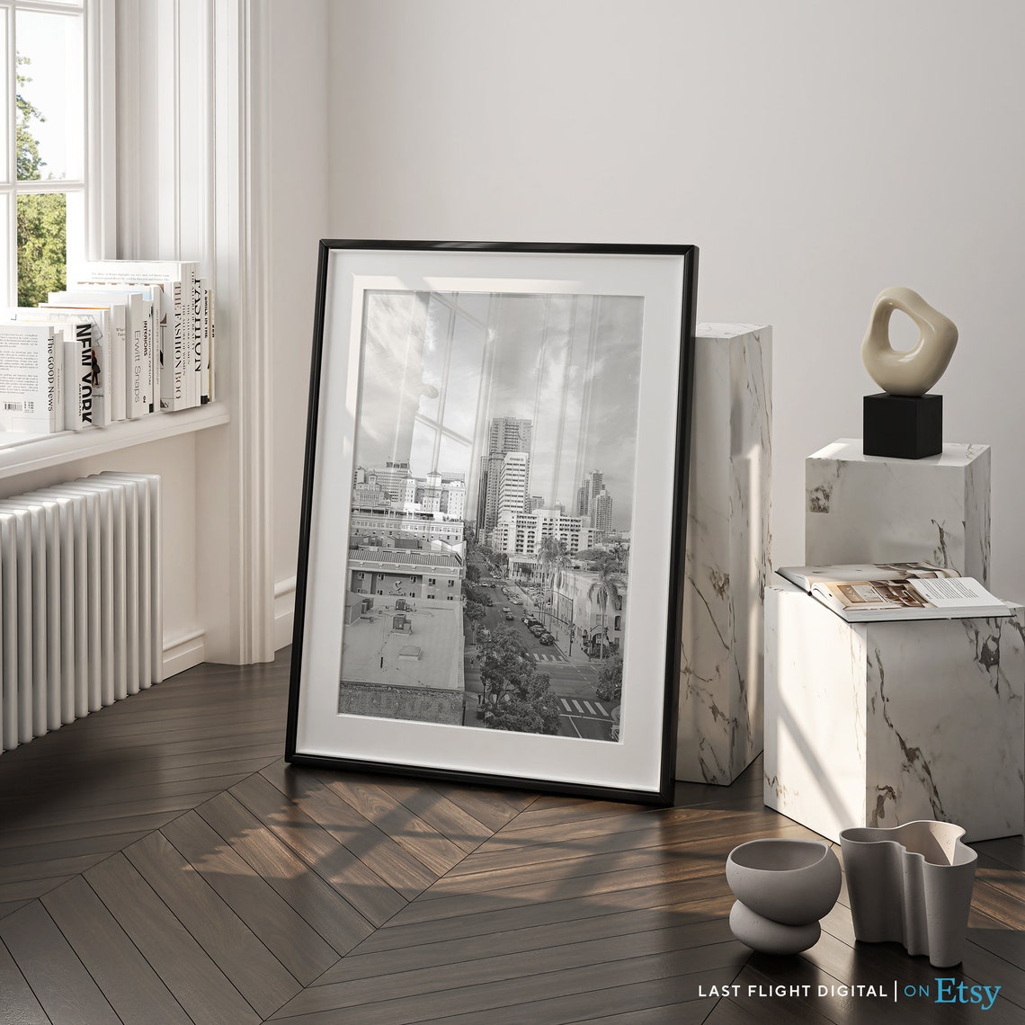 California San Diego Downtown Skyline Street Black White Poster - Image 2