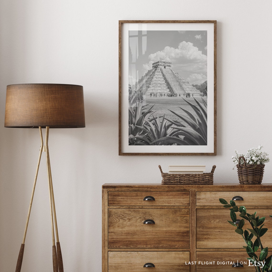 Mexico Chichen Itza El Castillo Pyramid Agave Black White Poster - Image 3