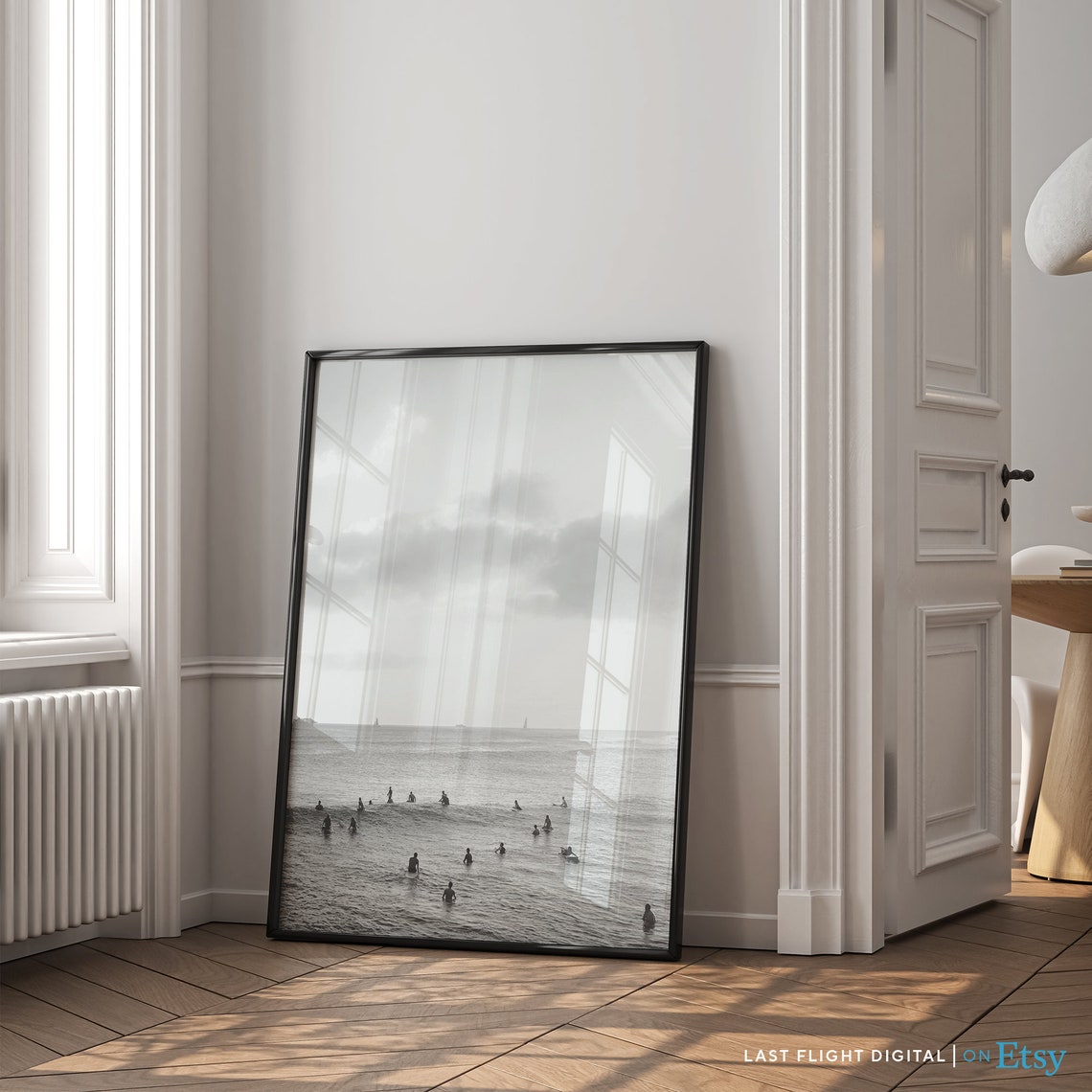 Hawaii Honolulu Surfers Waiting Ocean Waves Black White Poster - Image 3