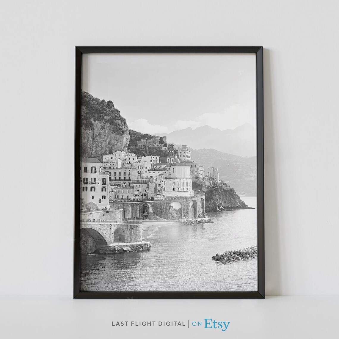 Italy Poster Amalfi Coast Print Italy Print Coast Italy Beach Ocean Amalfi Coast Poster Black White Photo Europe Italian Beach