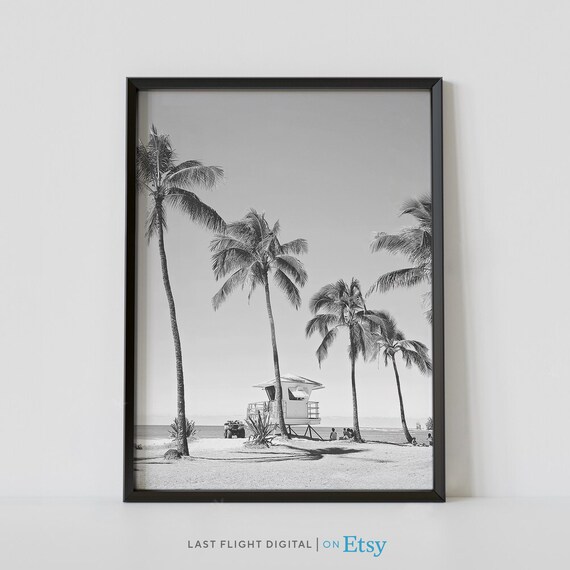Hawaii Print Honolulu Poster Hawaii Poster Honolulu Print Palm Trees Island Black White Photography Surfing Beach Print Ocean