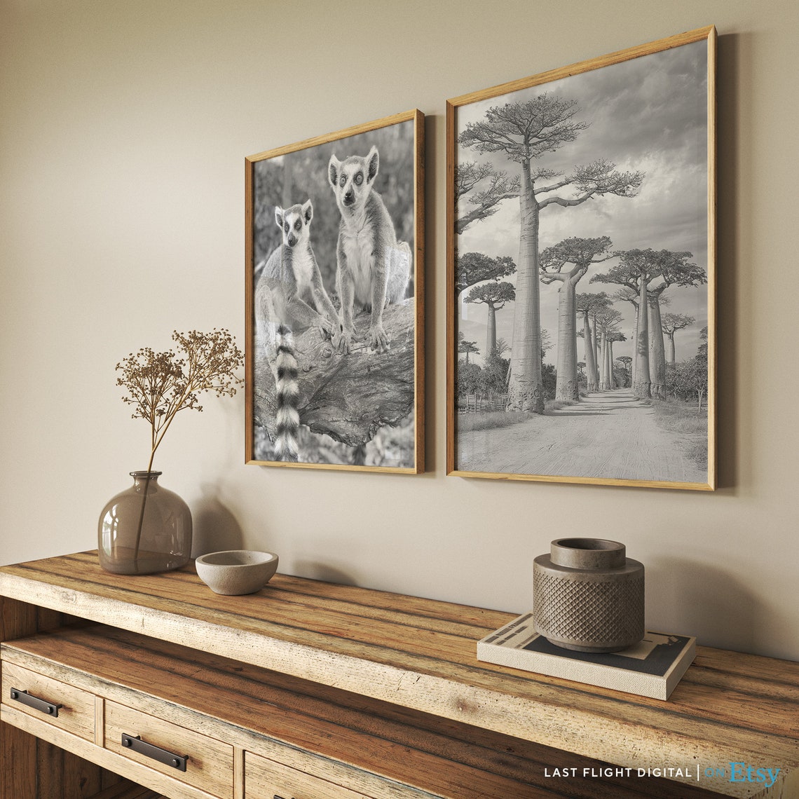 Madagascar Baobab Avenue Towering Trees Road Black White Poster - Image 4