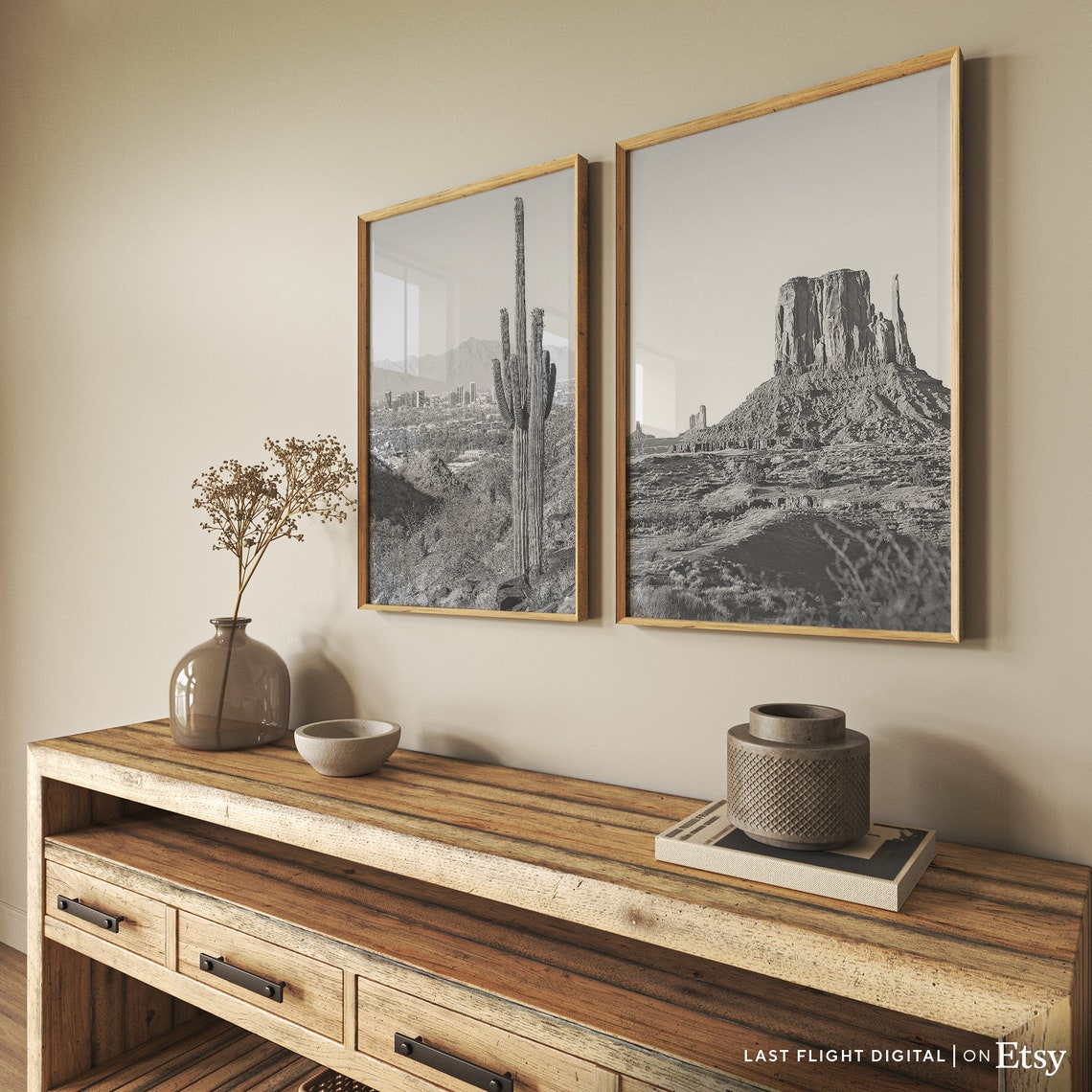 Phoenix Arizona Skyline Saguaro Cactus Desert Black White Poster - Image 5