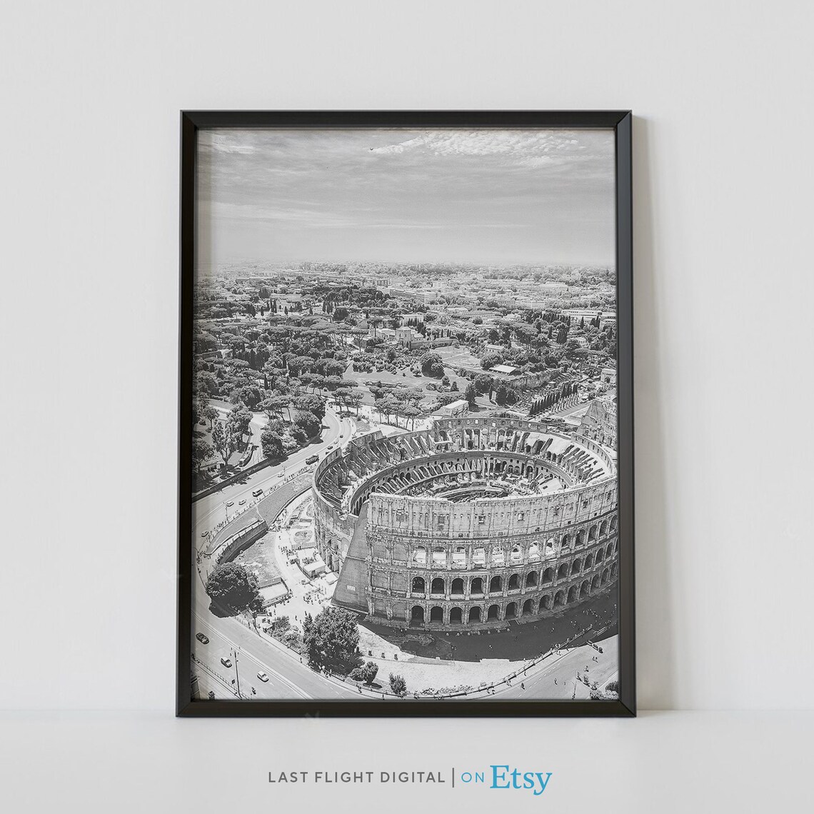 Rome Travel Poster, Black and White Cityscape