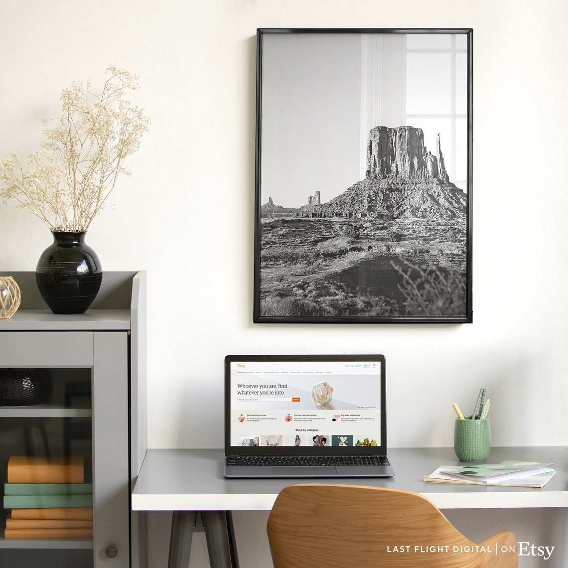 Arizona Monument Valley Desert Butte Black White Landscape Poster - Image 3