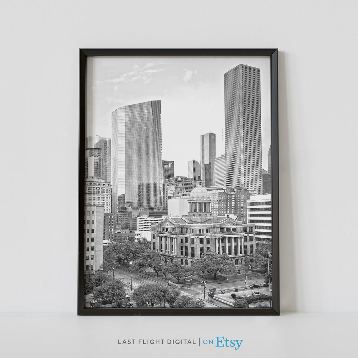 Houston Texas Harris County Courthouse Downtown Black White Poster