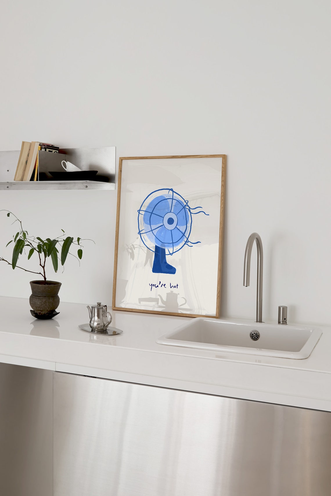 You Are Hot Blue Retro Fan Illustration Cheeky Flirty Poster - Image 2