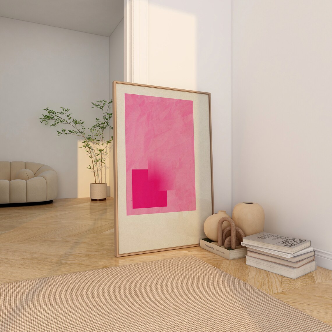 Pink Square Minimal Abstract Art Print, Trendy