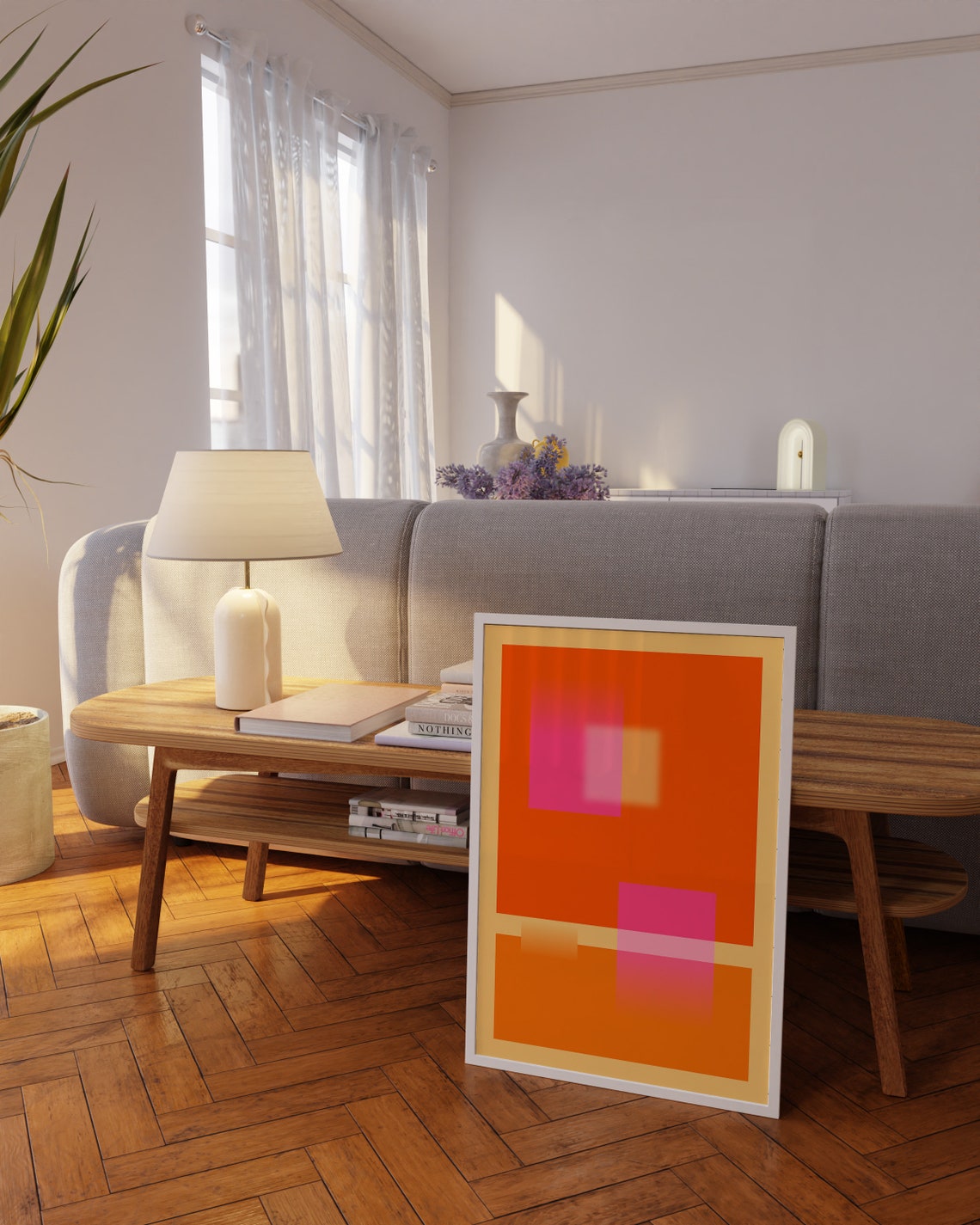 Orange Pink Geometric Block Abstract Retro Color Field Wall Poster - Image 3