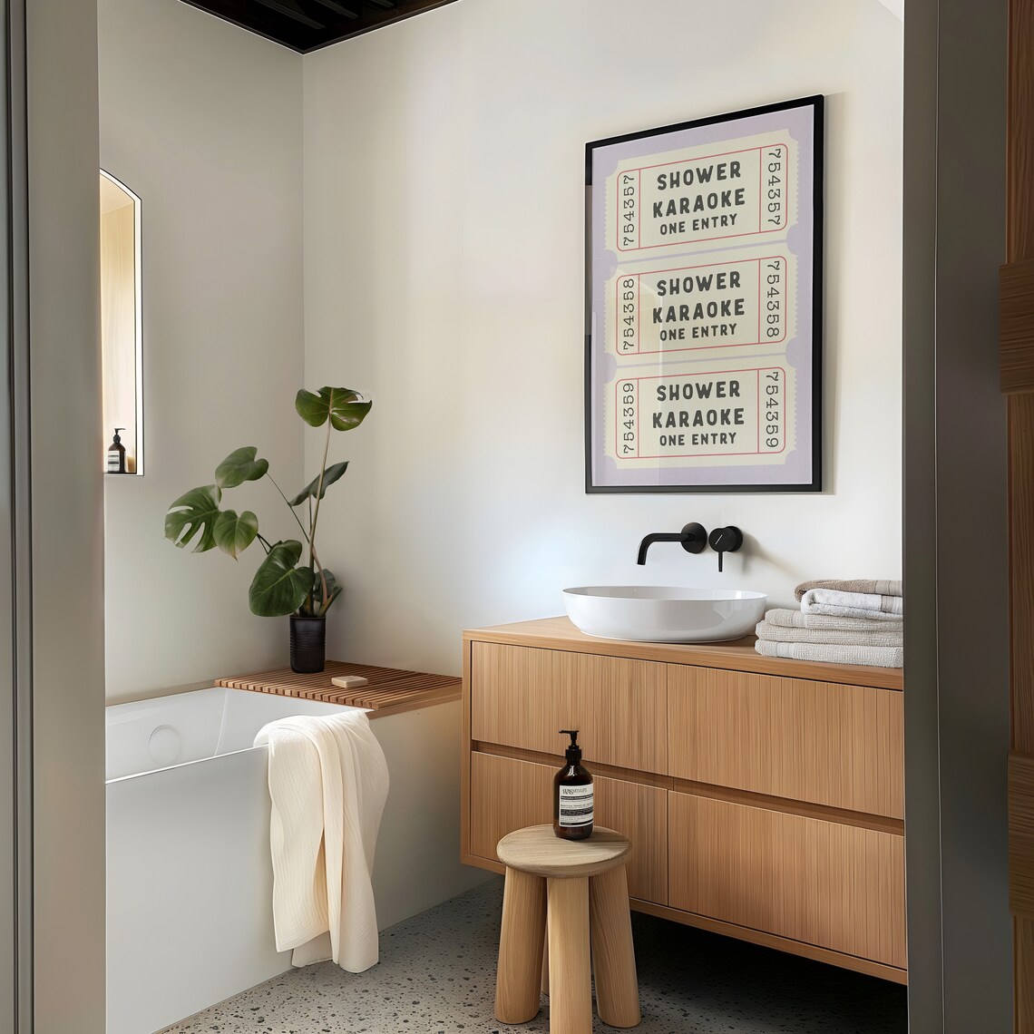 Shower Karaoke Ticket Art Print, Retro Bathroom Decor - Image 3