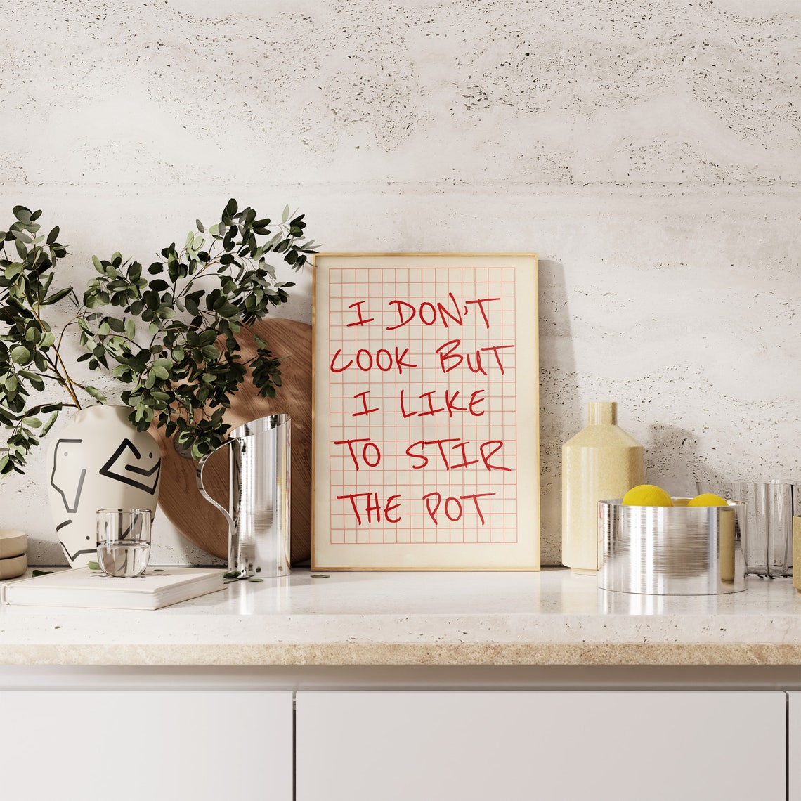 I Dont Cook But I Like To Stir The Pot Poster Red Kitchen Humor Decor - Image 3
