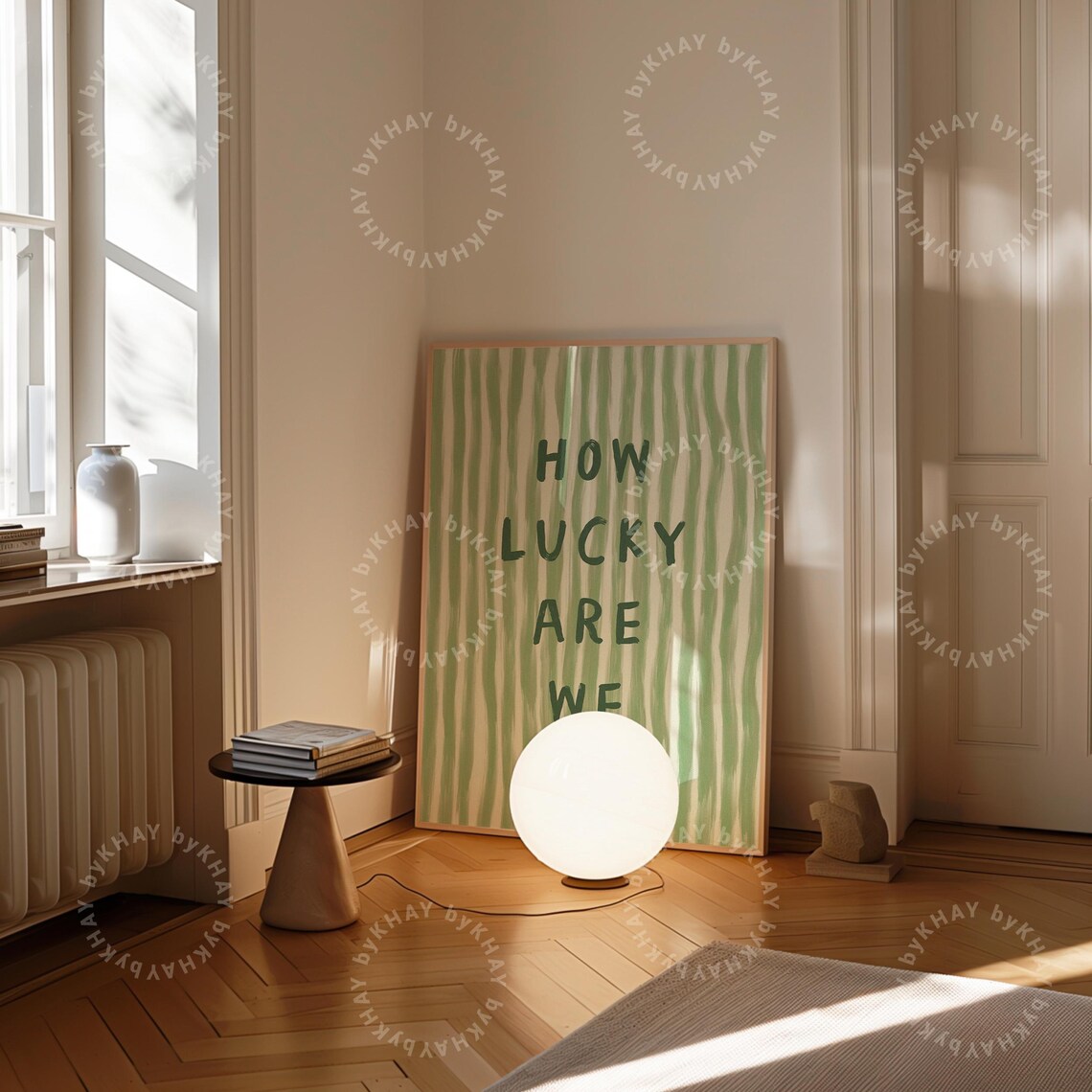 How Lucky Are We Quote Print, Green Stripe Aesthetic - Image 4