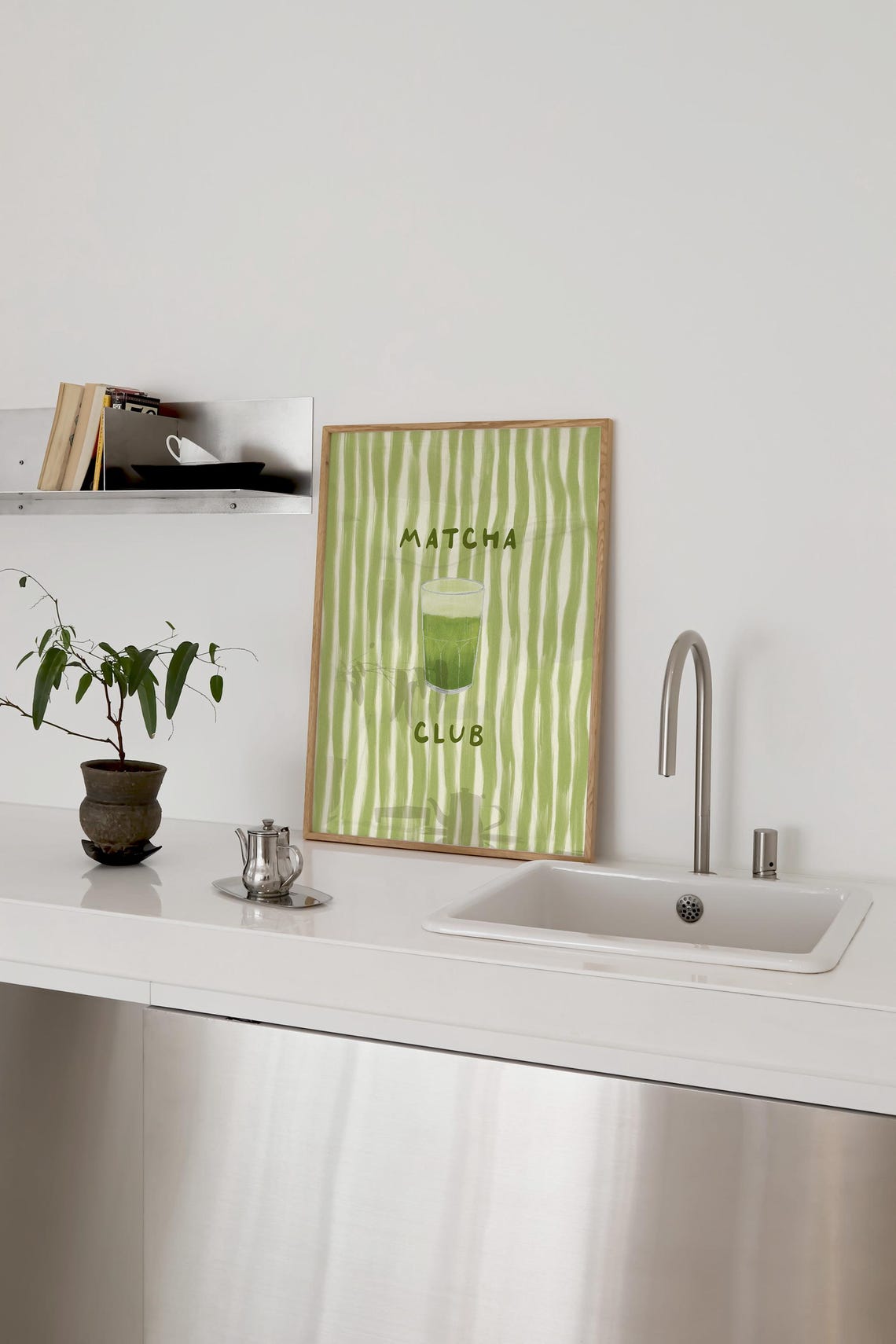 Matcha Club Green Striped Glass Illustration Kitchen Drink Poster - Image 4