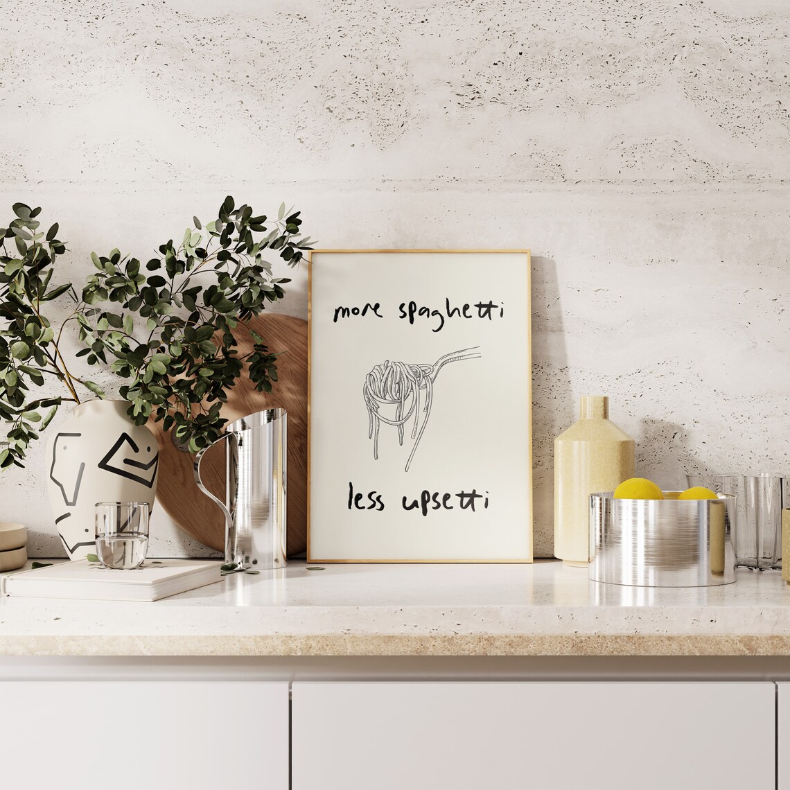 More Spaghetti Less Upsetti Retro Quote Art Print - Image 2