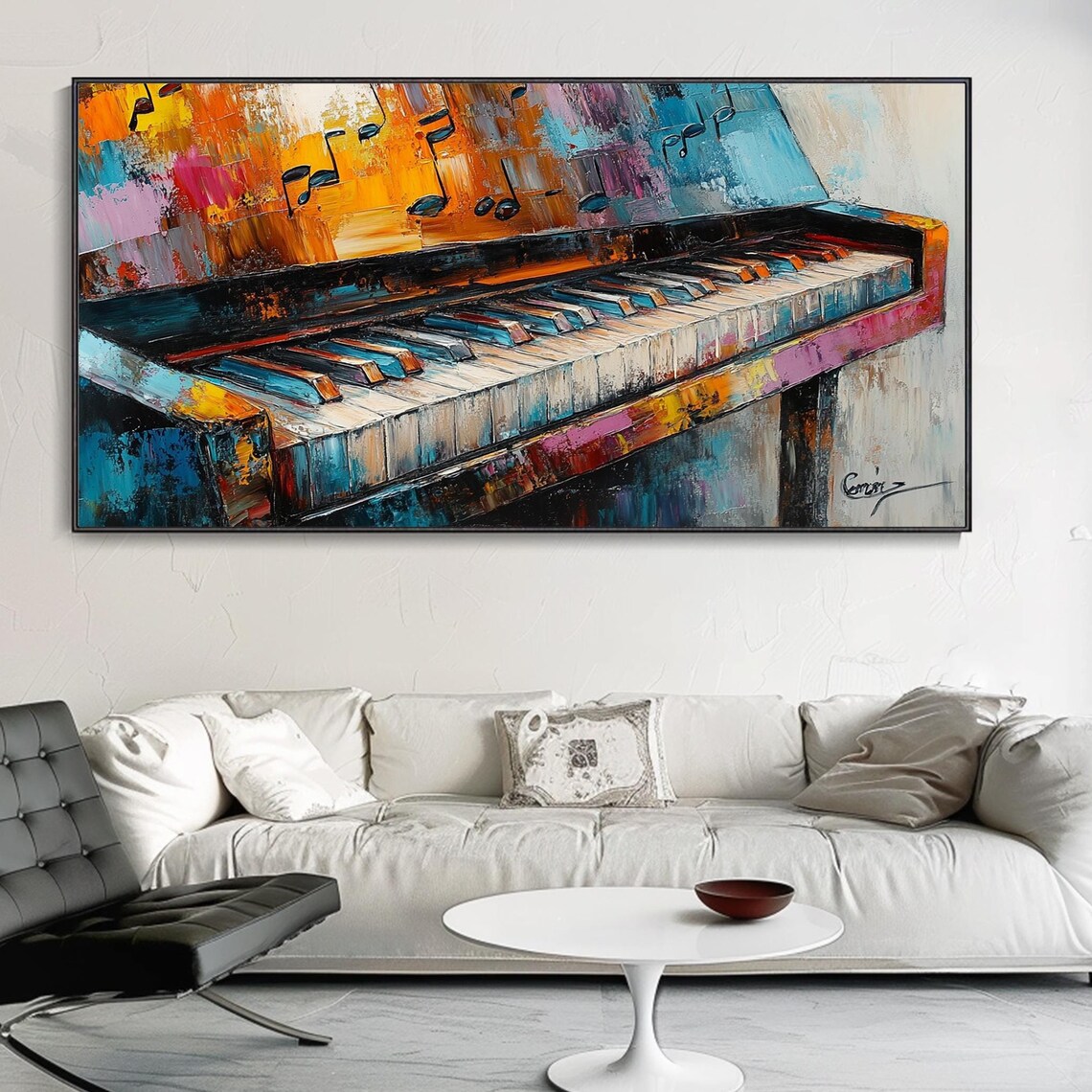 Abstract Colorful Piano Keyboard Musical Notes Palette Knife Poster