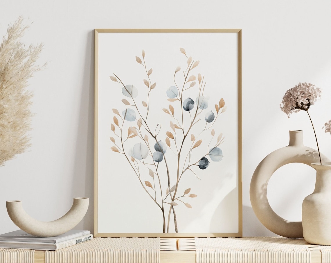 Minimalist Botanical Leaf Branch Watercolor Poster
