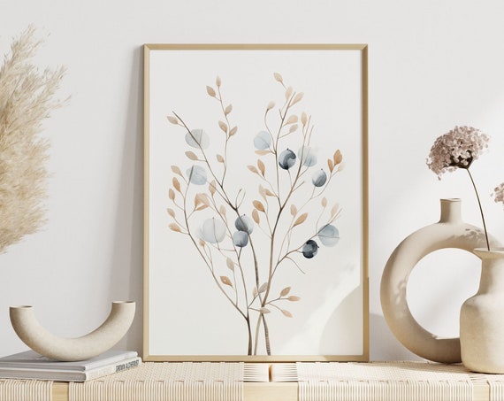 Minimalist Botanical Leaf Branch Watercolor Poster